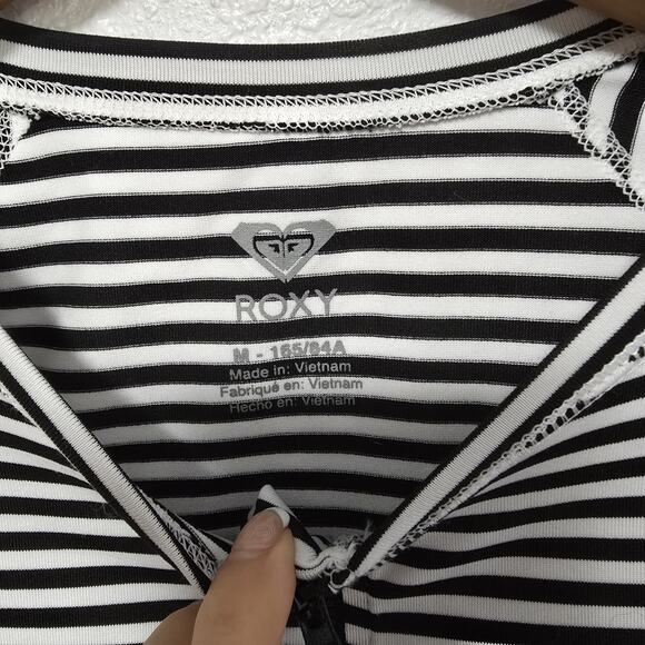 Roxy Long Sleeve Crewneck Full Zip Striped Rash Guard Surf Swim Beach Medium - Picture 3 of 4